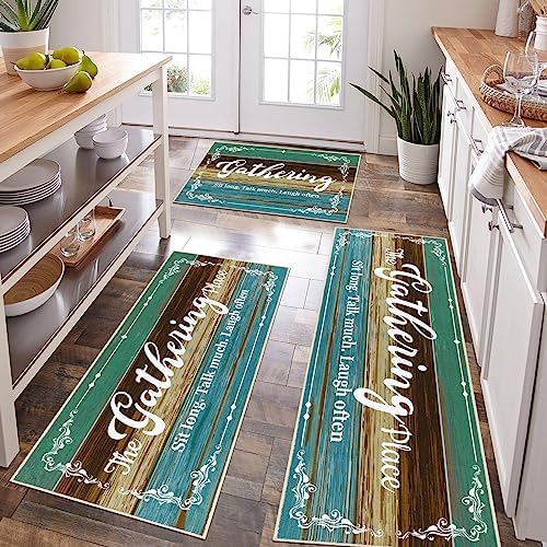 HEBE Kitchen Rug Sets 3 Piece with Runner Non Slip Farmhouse Kitchen Rugs and Mats Washable Kitchen Mats for Floor Kitchen Floor Carpet Runner Rugs for Hallway Kitchen Laundry Room