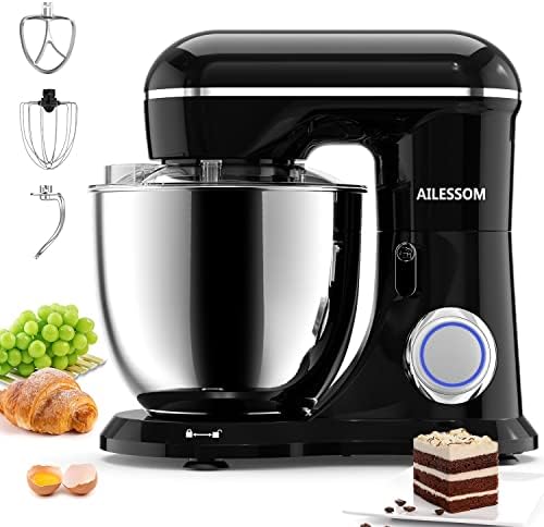 AILESSOM 3-IN-1 Electric Stand Mixer, 660W 10-Speed With Pulse Button, Attachments include 6.5QT Bowl, Dough Hook, Beater, Whisk for Most Home Cooks, Onyx Black