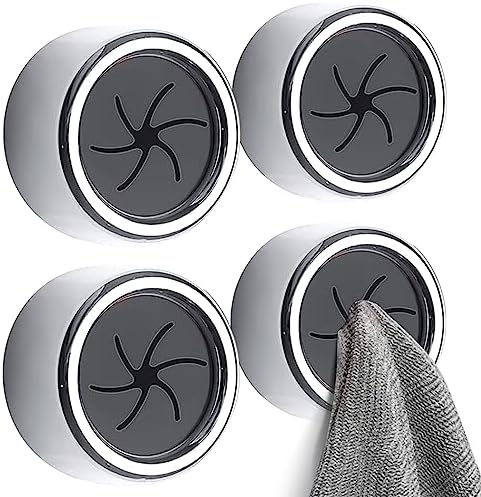 Eiqer 4 Pack Kitchen Towel Holder, Self Adhesive Wall Dish Towel Hook, Round Wall Mount Towel Holder for Bathroom, Kitchen and Home, Wall, Cabinet, Garage, No Drilling Required