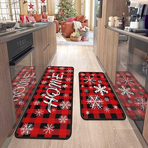 flippana 2 Pcs Christmas Kitchen Rugs and Mats for Floor Non-Slip Backing Mat Merry Christmas Kitchen Decor Anti Fatigue Kitchen Rug Sets with Runner Xmas Decor (17"x47.2"+17"x30", Christmas 04)