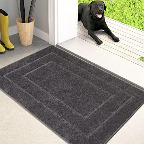 PURRUGS Dirt Trapper Door mat 20" x 31.5", Non-Slip/Skid Machine Washable Entryway Rug, Dog Door Mat, Super Absorbent Welcome mat for Muddy Wet Shoes and Paws, Grey