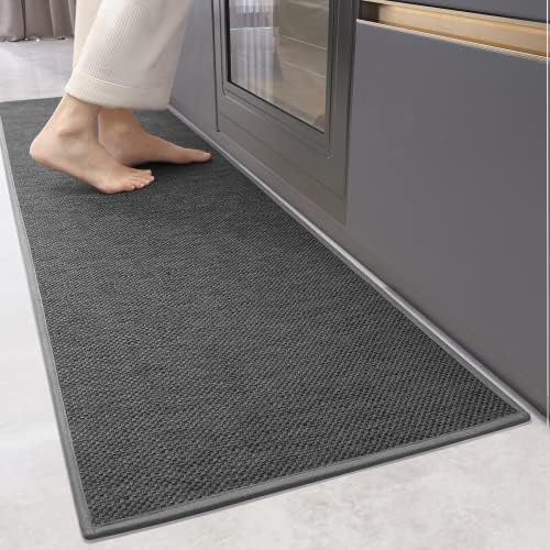 Color G Kitchen Rugs and Mats Non Slip Washable, Absorbent Kitchen Mats Woven Kitchen Runner Rug Easy to Clean Kitchen Floor Mats for in Front of Sink, Laundry Room, Hallway, 17”x71”, Grey