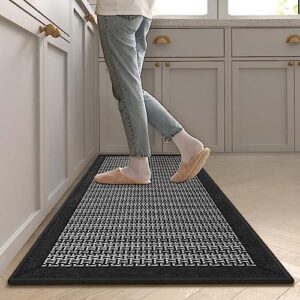 Cognitixx Kitchen Rugs, Non Skid Washable Kitchen Floor Rugs Absorbent Kitchen Mats with Rubber Backing, Durable Woven Floor Mats for Kitchen, Home, Farmhouse, Front of Sink (20" x 47", Black)