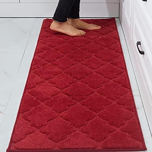 COSY HOMEER Soft Kitchen Floor Mats for in Front of Sink Super Absorbent Rugs and 20"x59" Non-Skid Mat Standing Washable,Polyester,Red