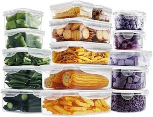 HOMBERKING 32 Pieces Food Storage Containers Set with Snap Lids (16 Lids + 16 Containers), Meal Prep Airtight Plastic Containers, BPA-Free Lunch Containers for Kitchen, Pantry, Home, White