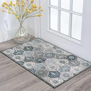 Lahome Moroccan Trellis Area Rug, 2x3 Entry Rug Non-Slip Washable Indoor Door Mat, Small Oriental Accent Throw Rug for Bedroom Kitchen Entryway Bathroom (Blue, 2x3ft)