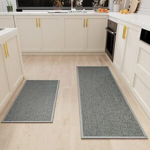 SUMLANS Kitchen Mat Set of 2 PCS, Rubber Backing Cushioned Non Slip Kitchen Rugs for Floor, Absorbent Runner Comfort Standing Mats Washable for Kitchen, Office, Home, 17.3"x47"+17.3"x30" (Grey)