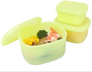 Viotiin Silicone Food Storage Containers with Airtight Lids, Set of 3, 8oz + 16oz + 24oz, Nesting Reusable Containers for Lunch, Leftovers, Fruits, Dishwasher & Microwave & Freezer Safe, Green