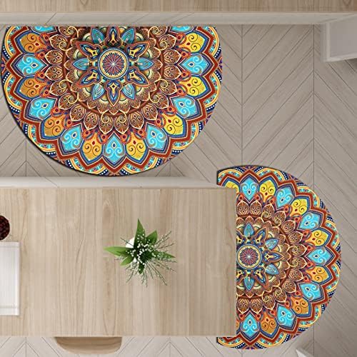 (2 PCS) Boho Brown Blue Flowers Half Round Diatomaceous Earth Kitchen Mat,Non Slip Kitchen Mats Set,Rugs for Kitchen Floor Front of Sink,36''x24''+32''x20'' (x2)