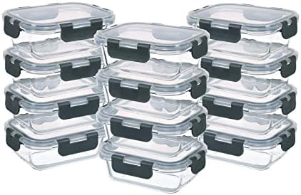 24-Piece Small Glass Food Storage Containers with Lids Airtight, 1.5 Cup Meal Prep Containers Set, Microwave and Dishwasher Safe, Leak-Proof, BPA-Free, Clear/Grey