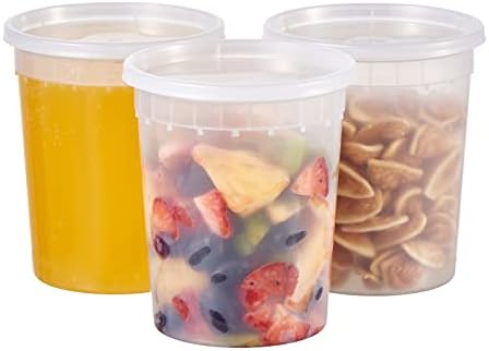 [24 Sets - 32 oz.] Plastic Deli Food Storage Soup Togo Containers With Airtight Lids Clear Disposable Takeout Quart Container Freezer Safe | Meal Prep | Stackable | Leakproof | BPA Free | Microwavable