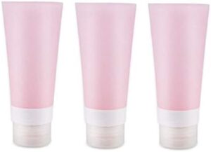 3PCS 60ml/2oz Empty Refillable Pink Soft Silicon Squeeze Tube Portable Travel Bottle Cosmetic Containers Storage Holder For Cream Lotion Facial Cleaner Shampoo Shower Gel Toiletries