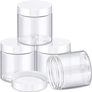 4 Pieces Round Clear Wide-mouth Leak Proof Plastic Container Jars with Lids for Travel Storage Makeup Beauty Products Face Creams Oils Salves Ointments DIY Making or Others (White, 8 Ounce)