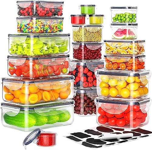 40 PCS Food Storage Containers with Lids Airtight (20 Containers & 20 Lids), Plastic Storage Meal Prep Container-Stackable 100% Leakproof & BPA-Free Organization and Storage Sets, Lunch Containers