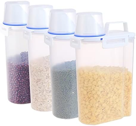 4Pack Food Storage Containers with Lids Airtight and Measuring Cup for Flour,Sugar,Grain,Rice & Baking Supply-Airtight Kitchen & Pantry Bulk Food Storage for Kitchen Organization,Clear 2.5L