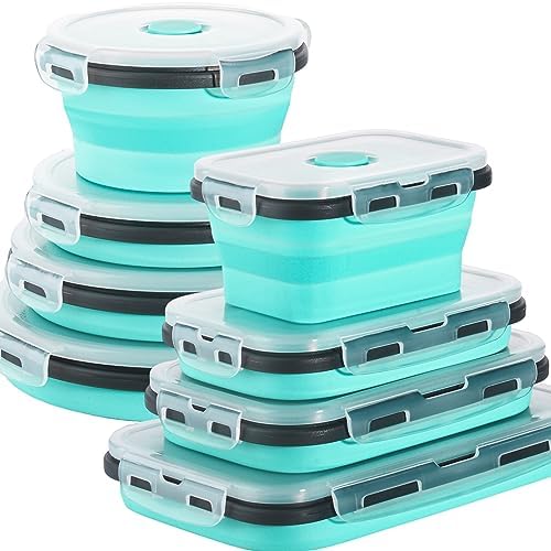 8 Pack Collapsible Food Storage Containers With Lids, Flat Stacks Collapsible Storage Containers Sets Silicone Collapsible Bowls For Camping, RV Accessories, Travel Trailer Must (Mixed oz)