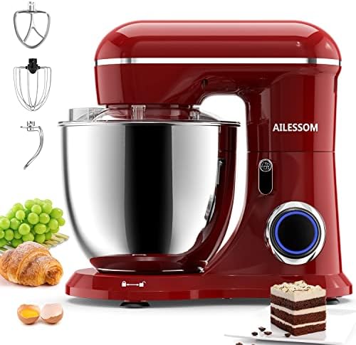 AILESSOM 3-IN-1 Electric Stand Mixer, 660W 10-Speed With Pulse Button, Attachments include 6.5QT Bowl, Dough Hook, Beater, Whisk for Most Home Cooks, Empire Red