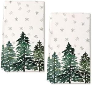 ARKENY Christmas Kitchen Towels Set of 2,Green Xmas Tree Snowflake Dish Towels 18x26 Inch Drying Dishcloth,Farmhouse Nobel Home Decoration AD140