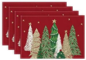 ARKENY Christmas Placemats 12x18 Inches Set of 4, Xmas Tree Red Winter Seasonal Burlap Farmhouse Indoor Kitchen Dining Table Holiday Decoration for Home Party AP509-18