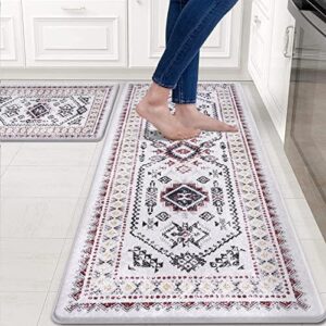 ASPMIZ Farmhouse Kitchen Mats for Floor 2 Piece, Vintage Non Slip Kitchen Rugs Washable, Anti Fatigue Kitchen Mat Set of 2 Waterproof, Comfort Standing Mat Runner, 18'' x 48'' + 18'' x 30'', Red