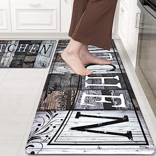 ASPMIZ Farmhouse Kitchen Rug and Runner Set Washable, Cushioned Anti Fatigue Kitchen Mat 2 Pcs Non Slip, Waterproof PVC Standing Kitchen Floor Mat for Sink Office Laundry Home, 18" x 48" + 18" x 30"