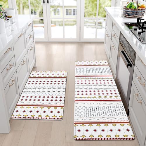 ASPMIZ Modern Kitchen Mat 2 Pcs Cushioned Anti-Fatigue, Geometric Kitchen Rugs Non Slip Memory Foam Kitchen Mats and Rugs Waterproof Kitchen Floor Comfort Mats,18'' x 48'' + 18'' x 30'', Multi Texture