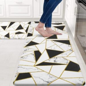 ASPMIZ Modern Marble Kitchen Rugs, Anti Fatigue Kitchen Mats for Floor 2 Piece Set, Memory Foam Kitchen Mats and Rugs Non Slip, Waterproof Kitchen Floor Comfort Mats, 18'' x 48'' + 18'' x 30''