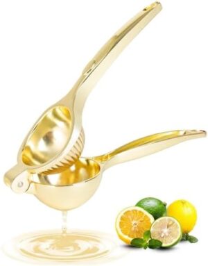 Agirlvct Lemon Squeezer, Heavy Duty Zinc Manual Lemon Juicer, Threaded Groove Fresh Small Oranges Limes Juicer Hand Press Manual Press for Home Restaurant Kitchen Accessories Utensils(Gold)