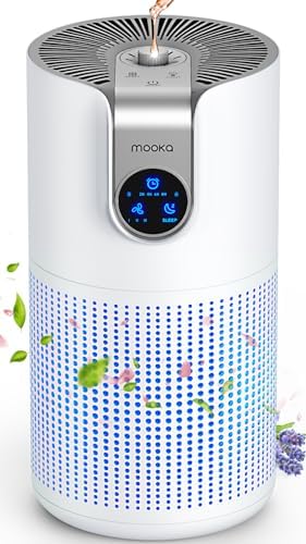 Air Purifiers for Home Large Room Up to 1500ft² with Aromatherapy, MOOKA HEPA Air Purifier for Bedroom Pets Kitchen, Air Filter Cleaner for Smoke Pollen Dust Dander Odor, 15dB, M03, White