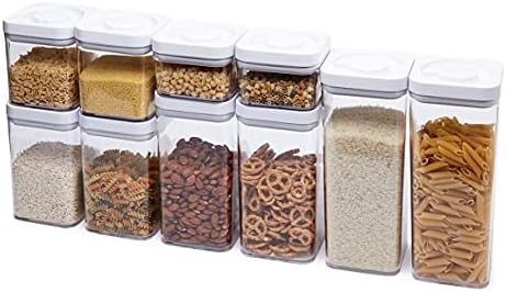 Amazon Basics 10-Piece Square Airtight Food Storage Containers for Kitchen Pantry Organization, BPA Free Plastic, Clear