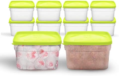 Arrow Home Products 1 Pint Freezer Containers for Food Storage, 10 Pack with Lids - USA Made Reusable Plastic Food Storage Containers - Prep, Store and Freeze - BPA Free, Dishwasher Safe