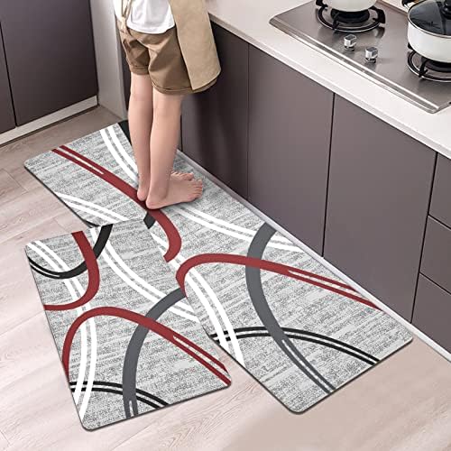 Artnice Kitchen Rugs 2 Piece, Modern Abstract Design Anti Fatigue Memory Foam Floor Mats Cushioned, Waterproof Kitchen Runner Rug for Office, Workshop, Floor, Laundry, Grey