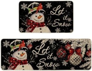 Artoid Mode Black Snowman Let It Snow Snowflake Christmas Kitchen Mats Set of 2, Winter Home Decor Low-Profile Kitchen Rugs for Floor - 17x29 and 17x47 Inch