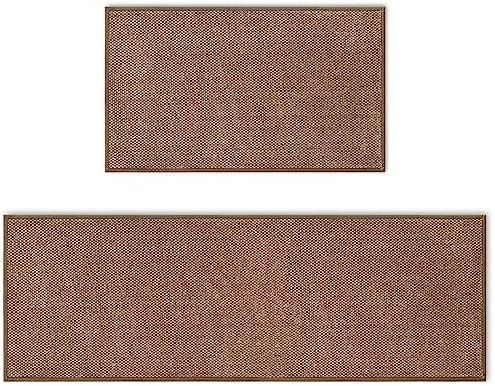 Artoid Mode Washable Kitchen Rugs and Mats Set of 2, Non Skid Rubber Absorbent Kitchen Floor Mats Front of Sink - 17x29 and 17x47 Inch