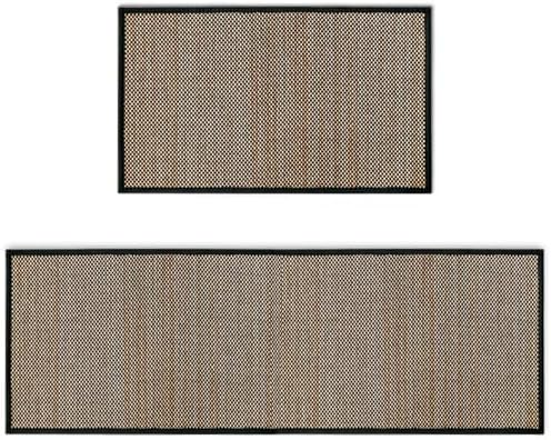 Artoid Mode Washable Non-Skid Kitchen Rugs and Mats Set of 2, Rubber Backing Home Decor Kitchen Mats for Floor Front of Sink Black - 17x29 and 17x47 Inch