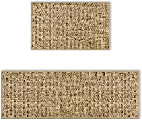 Artoid Mode Washable Non Slip Kitchen Rugs and Mats Set of 2, Rubber Backing Absorbent Kitchen Mats for Floor Front of Sink - 17x29 and 17x47 Inch