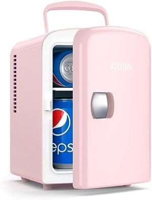 AstroAI Mini Fridge, 4 Liter/6 Can AC/DC Portable Thermoelectric Cooler and Warmer Refrigerators for Christmas Gift, Skincare, Beverage, Food, Home, Office and Car, ETL Listed (Pink)