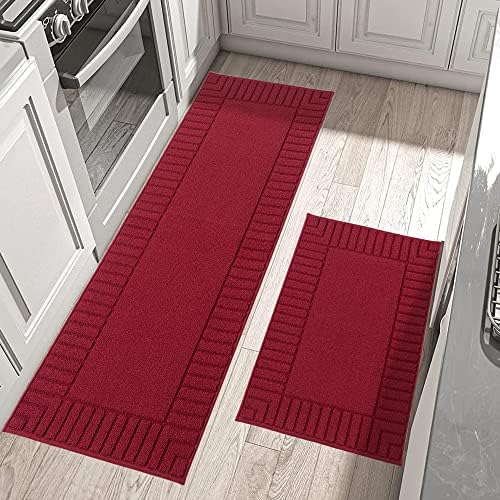 BEQHAUSE-Non-Slip-Kitchen-Mats-for-Floor [2PCS],Kitchen Mats,Machine Washable Red Kitchen Rugs,Polypropylene Kitchen Floor Mat with TPR Backing 24x35inch/24x60inch