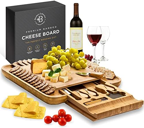 Bambüsi Charcuterie Board Gift Set - Large Bamboo Cheese Board with Accessories for Wine & Meat, Ideal Christmas Gifts, Housewarming, Wedding Gift - Perfect Kitchen Gadget & Wine Gifts for Mom