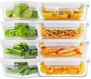 Bayco 8 Pack Glass Food Storage Containers, Glass Meal Prep Containers, Airtight Glass Storage Containers with Lids - BPA-Free & Leak Proof (8 lids & 8 Containers) 30oz