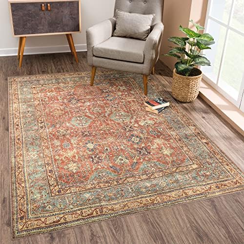 Bloom Rugs Washable Non-Slip 3' x 5' Rug - Terracotta/Mustard Traditional Area Rug for Living Room, Bedroom, Dining Room, and Kitchen - Exact Size: 3' x 5'