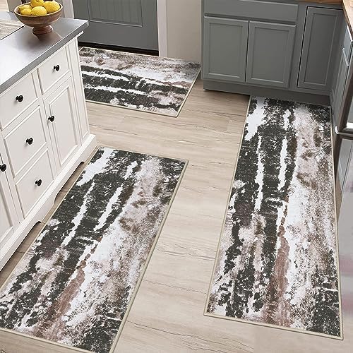 Bsmathom Kitchen Rug Sets 3 Piece with Runner Abstract Kitchen Rugs and Mats Non Skid Washable, Farmhouse Non Skid Kitchen Floor Mats for Hallway Entryway Laundry Room