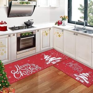 CAROMIO Christmas Kitchen Rug Xmas Holiday Christmas Tree Snowflake and Gift Kitchen Mat Sets 2 Pieces Non-Slip Doormat Area Runner Rug Set Floor Mat for Home Decoration, 17"x29"+17"x47"