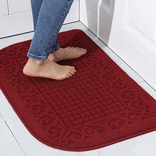 COSY HOMEER 32X20 Inch Anti Fatigue Kitchen Rug Mats are Made of 100% Polypropylene Half Round Rug Cushion Specialized in Anti Slippery and Machine Washable (32x20in Burgundy 1pc) …