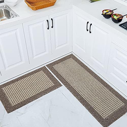 COSY HOMEER 48x18 Inch/28X18 Inch Kitchen Rug Mats Made of 100% Polypropylene 2 Pieces Soft Kitchen Mat Specialized in Anti Slippery and Machine Washable,Brown