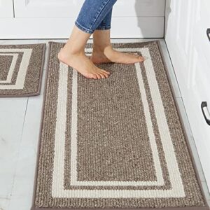 COSY HOMEER Kitchen Rugs Non-Slip 20x30/20x48 Inch Thick Polypropylene Standing Mat for Home Machine Washable, Brown Frame