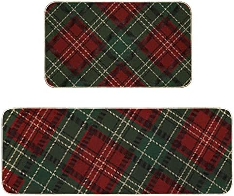 Christmas Kitchen Rug Sets 2 Piece Christmas Plaid Rugs Waterproof Non-Slip Kitchen Mats and Rugs Winter Christmas Doormat Rubber Back Low-Profile Merry Christmas Home Decorations Kitchen Mats