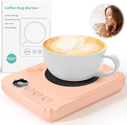 Coffee Mug Warmer for Desk, Electric Heated Mug Cup Warmer, Auto Shut Off, Office Desk Accessories Home Kitchen Appliances Gadgets, Birthday for Women Men (Pink)