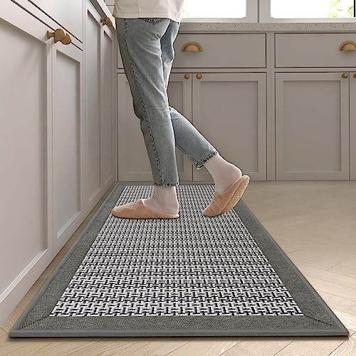 Cognitixx Kitchen Rugs, Non Skid Washable Kitchen Floor Rugs Absorbent Kitchen Mats with Rubber Backing, Durable Woven Floor Mats for Kitchen, Home, Farmhouse, Front of Sink (20" x 47", Gray)