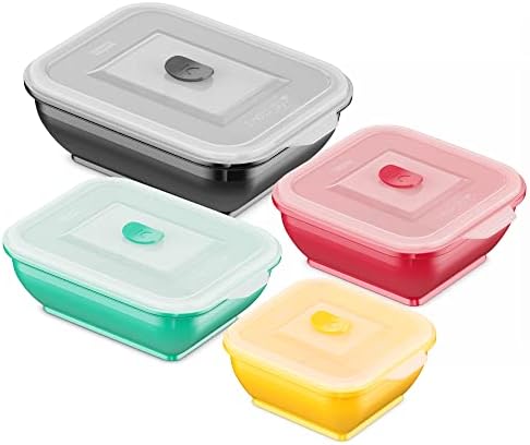 Collapse-it Best Kitchen Ware - Silicone Food Storage Containers - BPA Free Airtight Bowls - Collapsible Lunch Box - Oven, Microwave, Freezer Safe + eBook - 4 Pc Set (6-Cup, 4-Cup, 3.5-Cup, & 2-Cup)